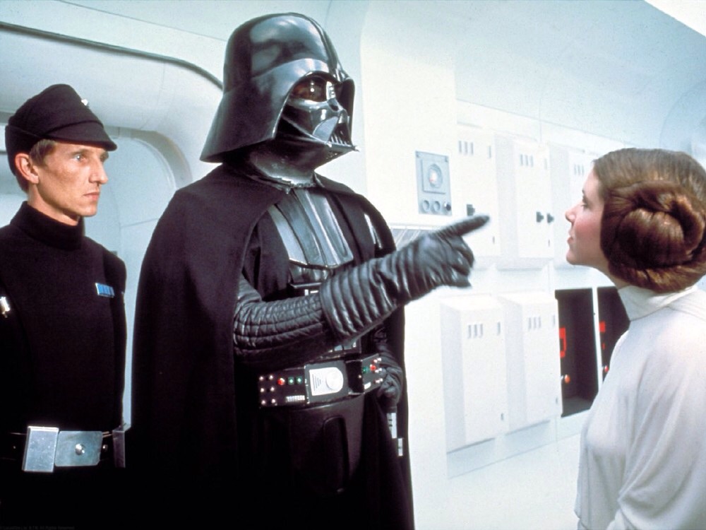 Darth Vader pointing at Princess Leia